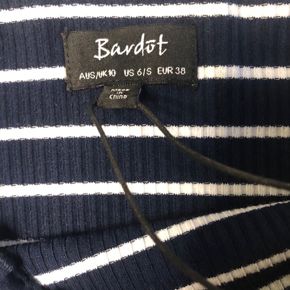 Bardot LEA Off Shoulder Navy Stripe TOP - Picture 6 of 6